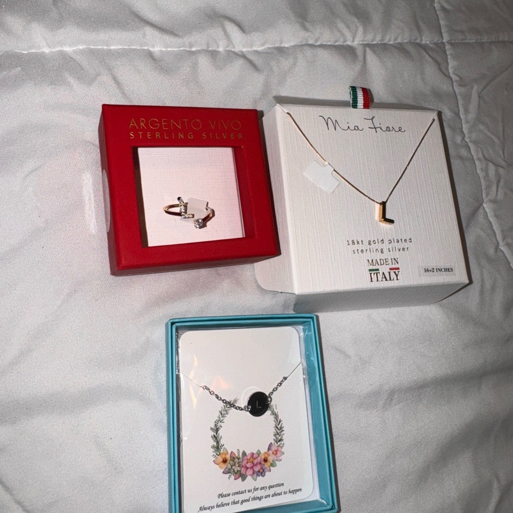“L” jewelry bundle gold necklace gold ring silver necklace